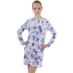 Christmas Stars Background Long Sleeve Hoodie Dress