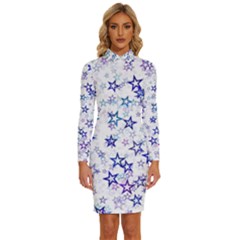 Christmas Stars Background Long Sleeve Shirt Collar Bodycon Dress by Posterlux