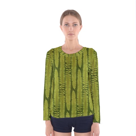 Fern Texture Nature Leaves Women s Long Sleeve T-shirt by Posterlux