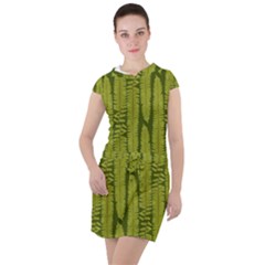 Fern Texture Nature Leaves Drawstring Hooded Dress by Posterlux