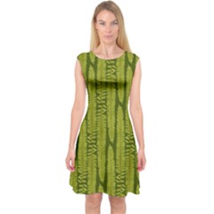 Fern Texture Nature Leaves Capsleeve Midi Dress