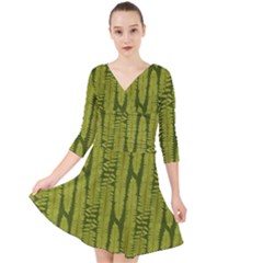 Fern Texture Nature Leaves Quarter Sleeve Front Wrap Dress