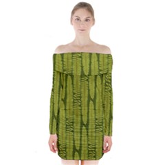 Fern Texture Nature Leaves Long Sleeve Off Shoulder Dress by Posterlux