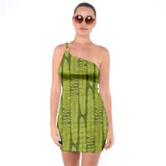 Fern Texture Nature Leaves One Shoulder Ring Trim Bodycon Dress