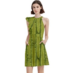 Fern Texture Nature Leaves Cocktail Party Halter Sleeveless Dress With Pockets by Posterlux