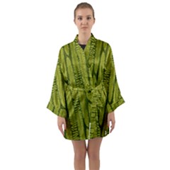 Fern Texture Nature Leaves Long Sleeve Satin Kimono