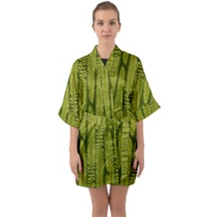 Fern Texture Nature Leaves Half Sleeve Satin Kimono 