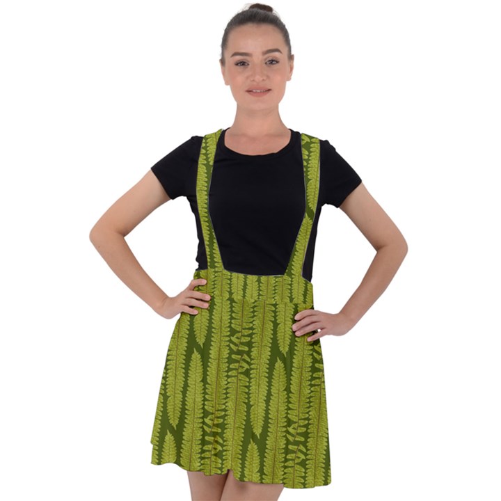 Fern Texture Nature Leaves Velvet Suspender Skater Skirt