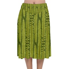 Fern Texture Nature Leaves Velvet Flared Midi Skirt