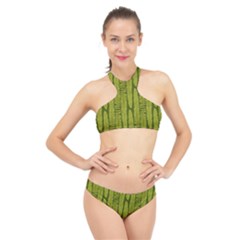 Fern Texture Nature Leaves High Neck Bikini Set