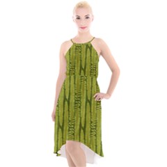 Fern Texture Nature Leaves High-low Halter Chiffon Dress 