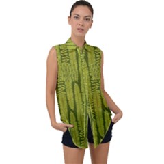 Fern Texture Nature Leaves Sleeveless Chiffon Button Shirt