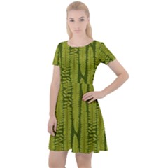 Fern Texture Nature Leaves Cap Sleeve Velour Dress 