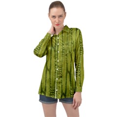 Fern Texture Nature Leaves Long Sleeve Satin Shirt