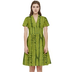 Fern Texture Nature Leaves Short Sleeve Waist Detail Dress by Posterlux