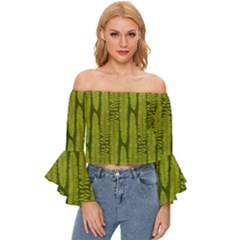 Fern Texture Nature Leaves Off Shoulder Flutter Bell Sleeve Top