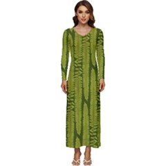 Fern Texture Nature Leaves Long Sleeve Longline Maxi Dress