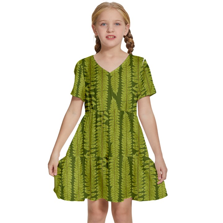 Fern Texture Nature Leaves Kids  Short Sleeve Tiered Mini Dress