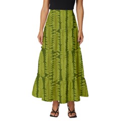 Fern Texture Nature Leaves Tiered Ruffle Maxi Skirt