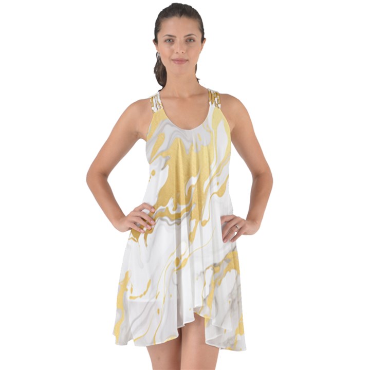 Marble Pattern Show Some Back Chiffon Dress