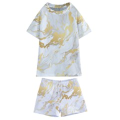 Marble Pattern Kids  Swim T-shirt And Shorts Set