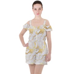 Marble Pattern Ruffle Cut Out Chiffon Playsuit by Posterlux