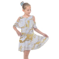 Marble Pattern Kids  Shoulder Cutout Chiffon Dress