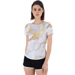 Marble Pattern Back Cut Out Sport T-shirt by Posterlux