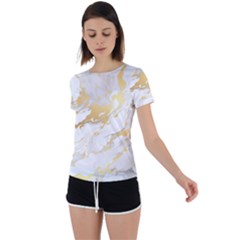 Marble Pattern Back Circle Cutout Sports T-shirt by Posterlux