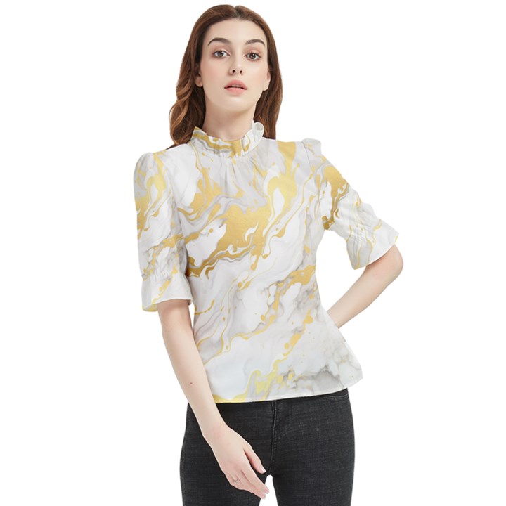 Marble Pattern Frill Neck Blouse