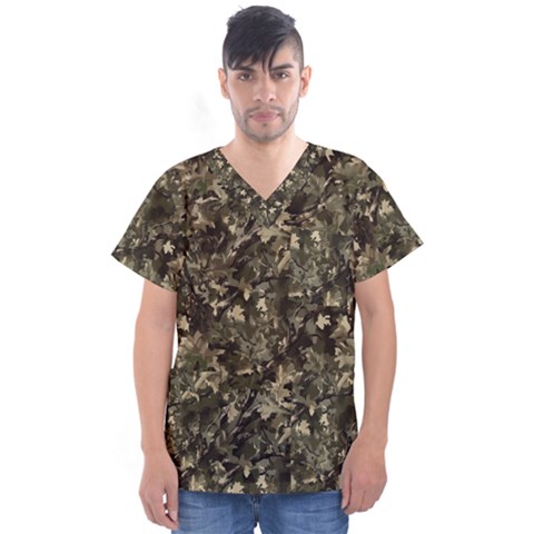 Camouflage Army Survival Uniform Men s V-neck Scrub Top by Posterlux