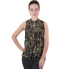 Camouflage Army Survival Uniform Mock Neck Chiffon Sleeveless Top by Posterlux