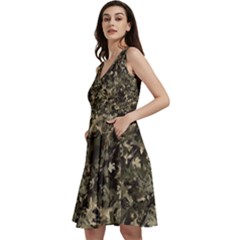 Camouflage Army Survival Uniform Sleeveless V-neck Skater Dress With Pockets