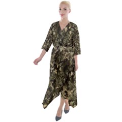 Camouflage Army Survival Uniform Quarter Sleeve Wrap Front Maxi Dress