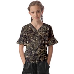 Camouflage Army Survival Uniform Kids  V-neck Horn Sleeve Blouse by Posterlux