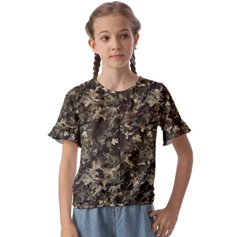 Camouflage Army Survival Uniform Kids  Cuff Sleeve Scrunch Bottom T-shirt by Posterlux