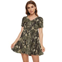 Camouflage Army Survival Uniform Tiered Short Sleeve Babydoll Dress by Posterlux