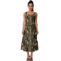 Camouflage Army Survival Uniform Square Neckline Tiered Midi Dress