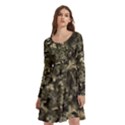 Camouflage Army Survival Uniform Long Sleeve Knee Length Skater Dress With Pockets View3