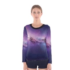 Cosmic Dreamscape Print (ai) Black Backgrond Women s Long Sleeve T-shirt