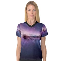 Cosmic Dreamscape Print (ai) Black Backgrond V-neck Sport Mesh T-shirt