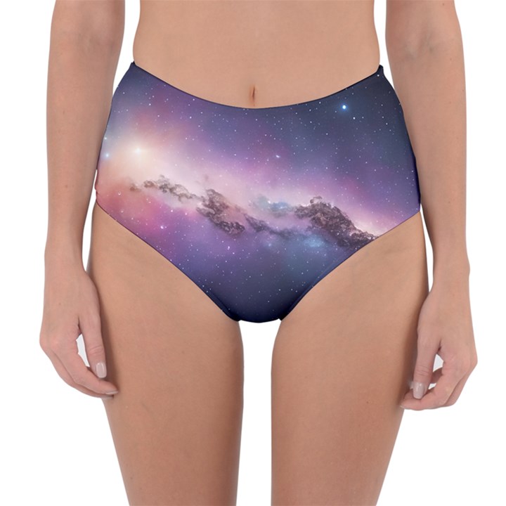 Cosmic Dreamscape Print (ai) Black Backgrond Reversible High-Waist Bikini Bottoms