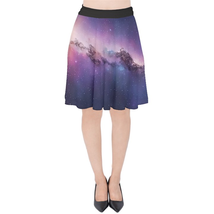 Cosmic Dreamscape Print (ai) Black Backgrond Velvet High Waist Skirt