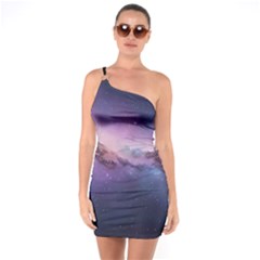 Cosmic Dreamscape Print (ai) Black Backgrond One Shoulder Ring Trim Bodycon Dress by dflcprintsclothing