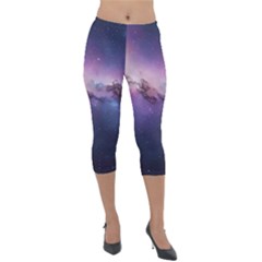 Cosmic Dreamscape Print (ai) Black Backgrond Lightweight Velour Capri Leggings  by dflcprintsclothing