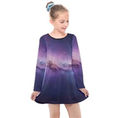 Cosmic Dreamscape Print (ai) Black Backgrond Kids  Long Sleeve Dress by dflcprintsclothing