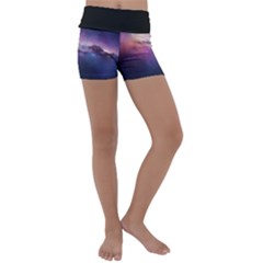 Cosmic Dreamscape Print (ai) Black Backgrond Kids  Lightweight Velour Yoga Shorts by dflcprintsclothing