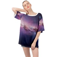 Cosmic Dreamscape Print (ai) Black Backgrond Oversized Chiffon Top by dflcprintsclothing