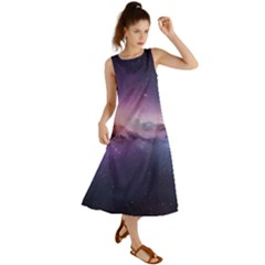 Cosmic Dreamscape Print (ai) Black Backgrond Summer Maxi Dress