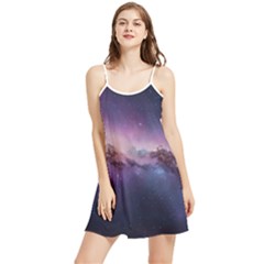 Cosmic Dreamscape Print (ai) Black Backgrond Summer Frill Dress by dflcprintsclothing